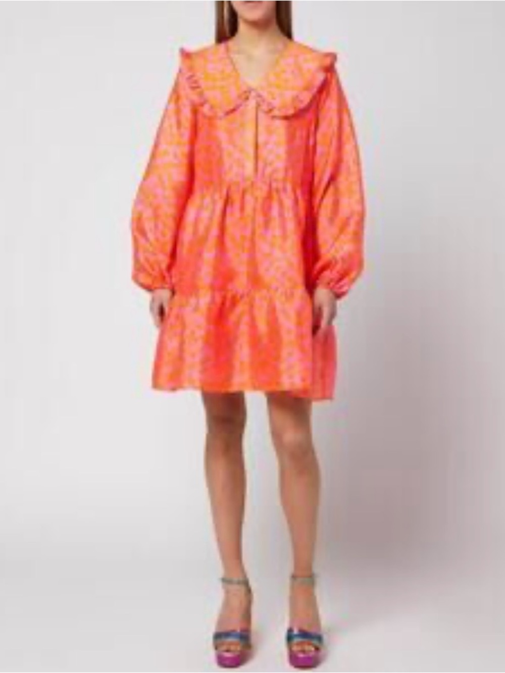 Anthropologie CRAS Mini Long Sleeve Orange Pink Hearts Dress size 40 US L